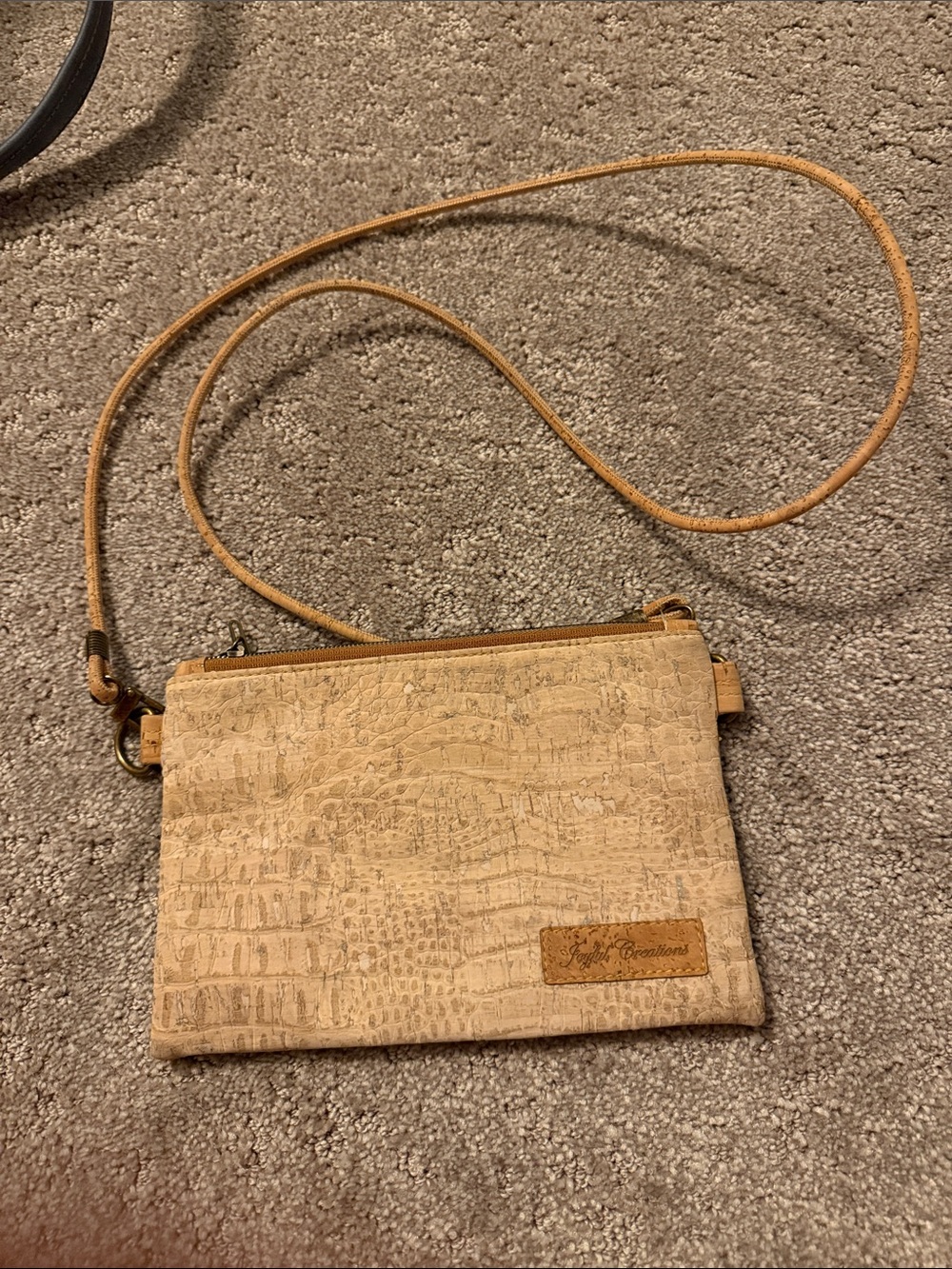 Joyful Creations Neutral Cork-Embossed Crossbody Bag